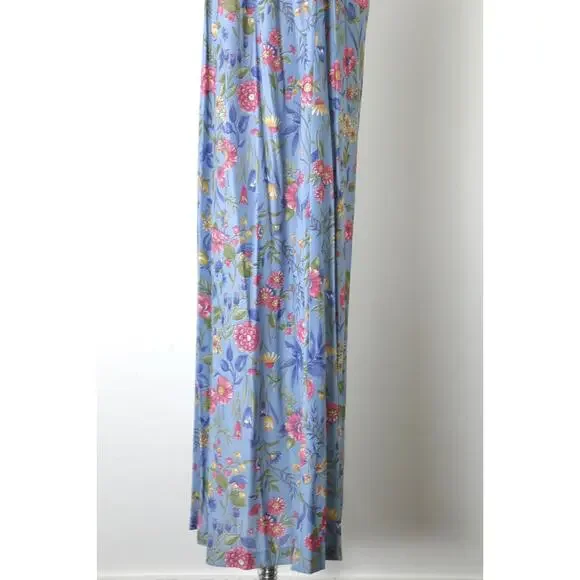 Vintage 1970s Prairie Floral Maxi Dress Flutter Sleeve Empire Waist Tie Blue - Picture 6 of 12